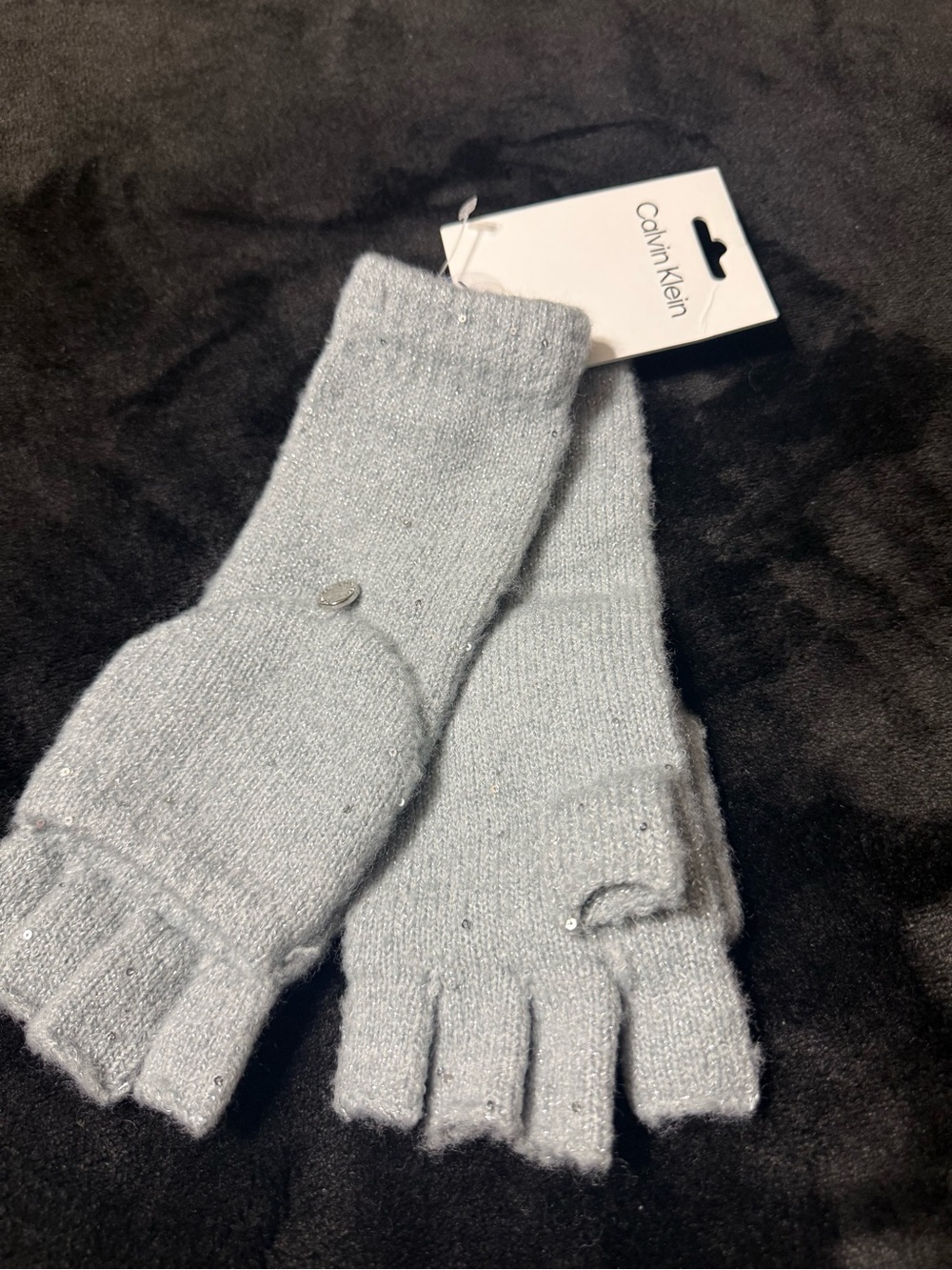 Calvin Klein Sparkle Light Gray Convertible Fingerless Mittens